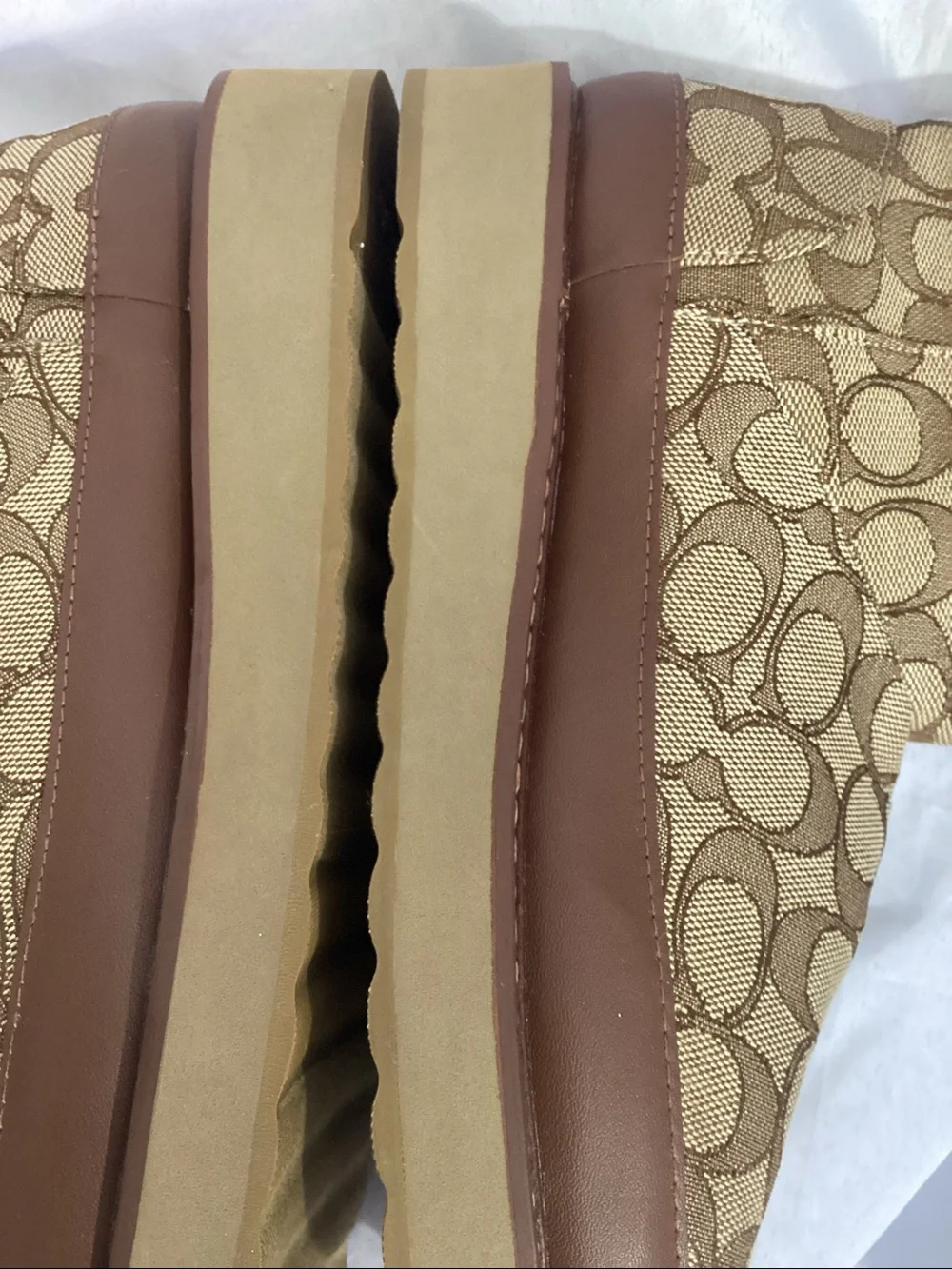 Coach Beige Signature Logo Shearling-Lined Women's Boot